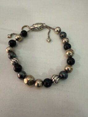 David Yurman Black Hematite and Silver Beaded Adjustable Bracelet
